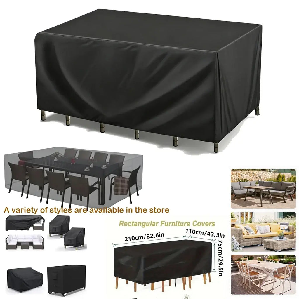 Black rectangular waterproof patio furniture cover made of smooth glossy polyester fabric contact customer service for l w h or l d h details