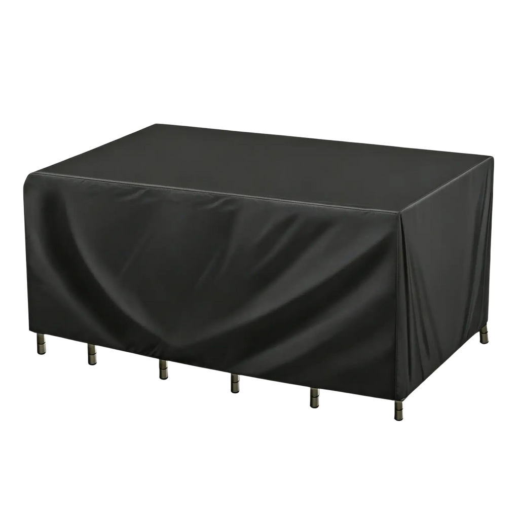 Black waterproof rectangular patio furniture cover made of polyester with smooth glossy finish contact customer service for lwh details