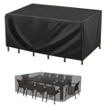 Black waterproof rectangular patio furniture cover made of polyester for outdoor use l multiplied by w multiplied by h dimensions contact customer service for details