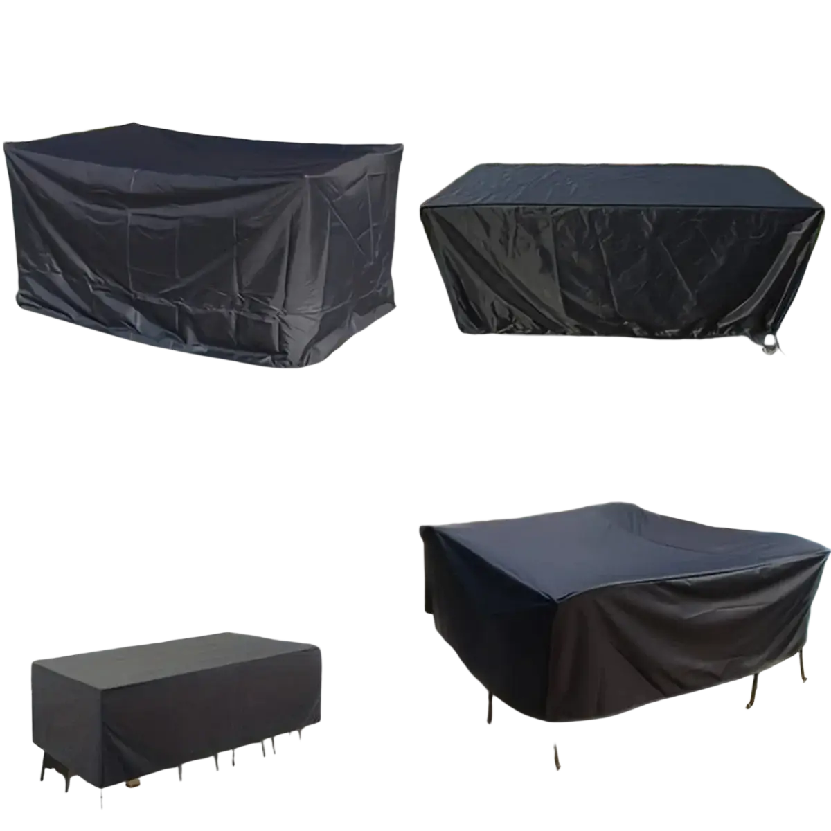 Black waterproof rectangular patio furniture cover made of polyester with reinforced seams and adjustable ties l d h contact customer service