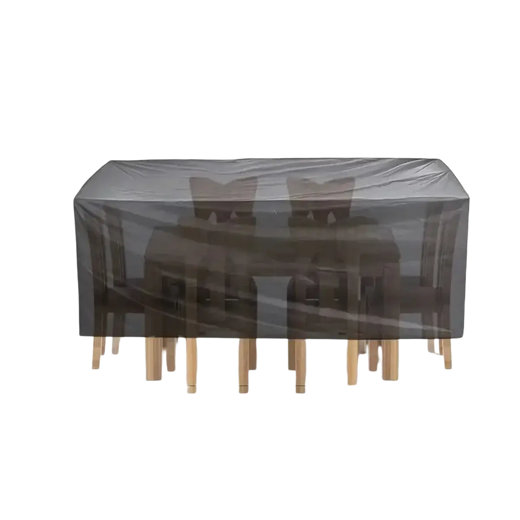 Dark gray translucent waterproof rectangular polyester patio furniture cover for table and chairs l times w times h dimensions available contact customer service