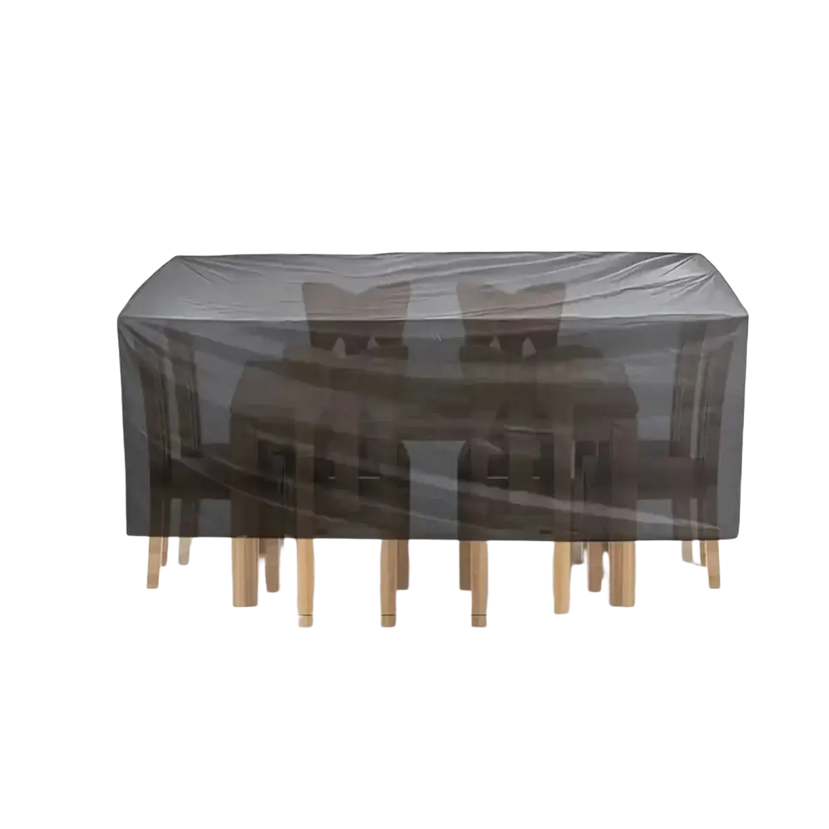 Dark gray translucent waterproof rectangular polyester patio furniture cover for table and chairs l times w times h dimensions available contact customer service