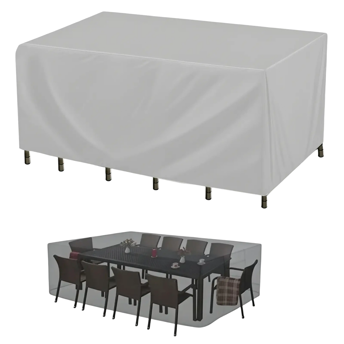 Gray waterproof rectangular patio furniture cover made of durable polyester lwh protects table and chairs contact customer service for details