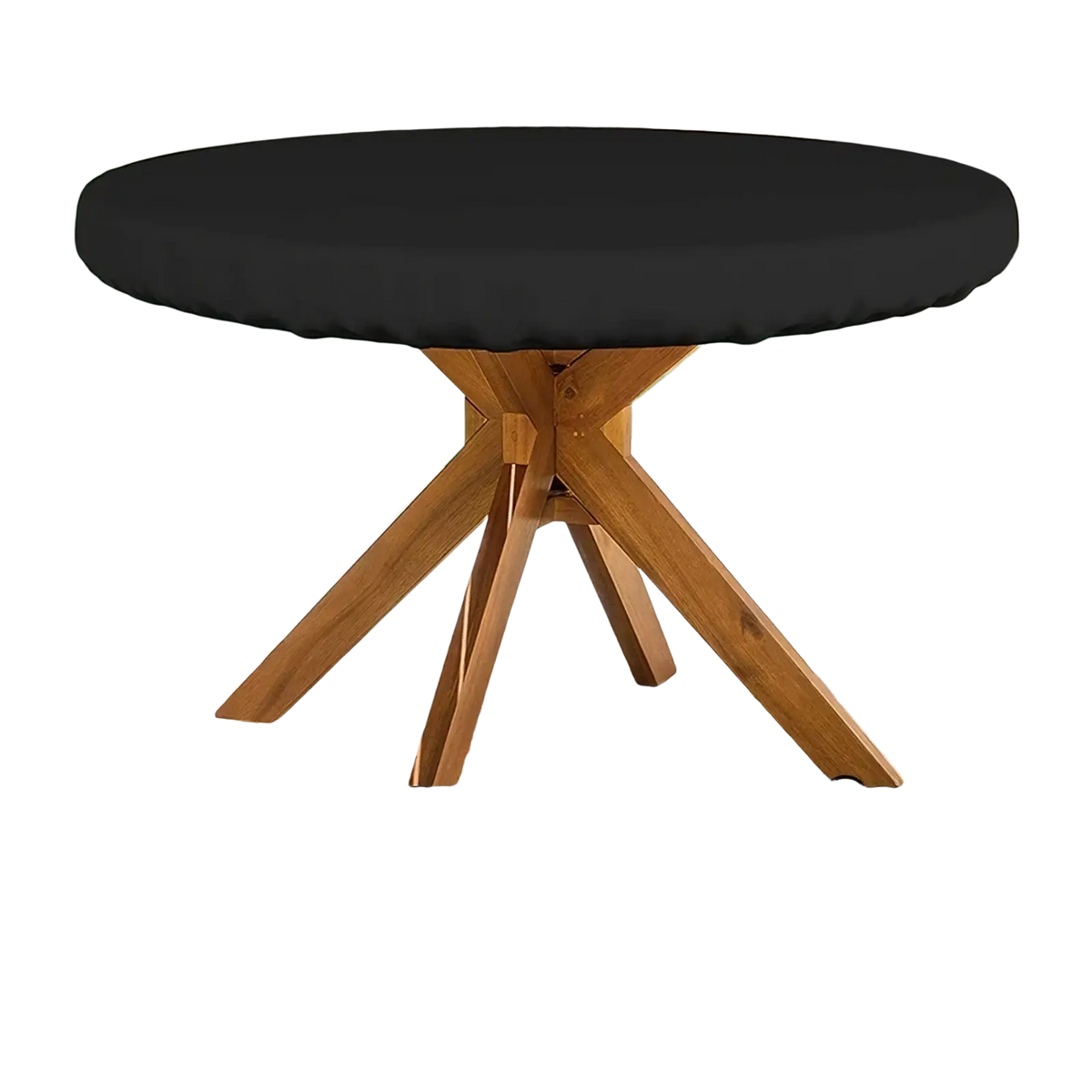 Black waterproof round outdoor garden table cover with a soft padded fabric finish and rain protection