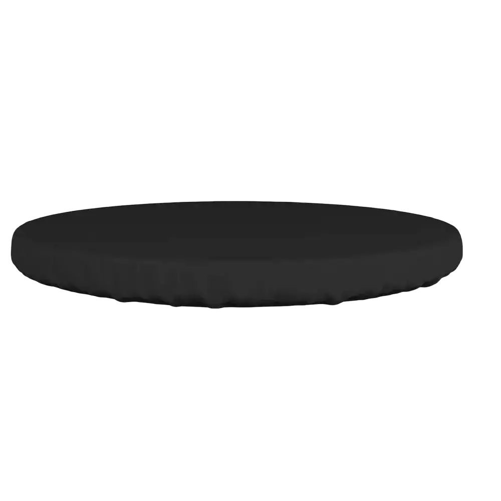 Black waterproof round outdoor garden table cover with soft padded circular cushion, 92cm diameter by 10cm height