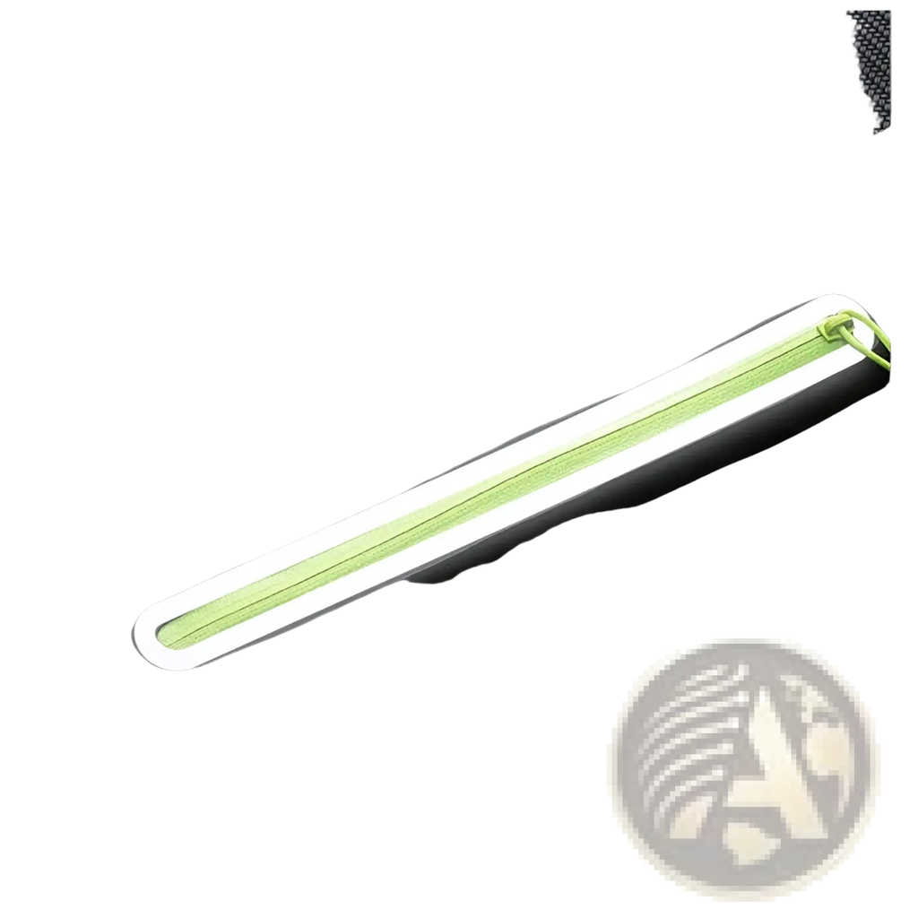 Black waterproof running belt and sports fanny pack with a glowing green reflective stripe along the zipper