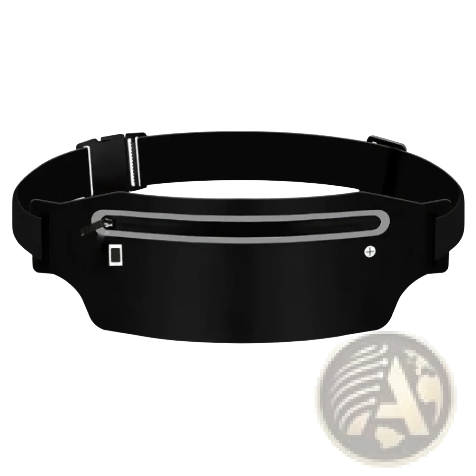 Black waterproof running belt with reflective zipper and adjustable strap for secure sports and outdoor use