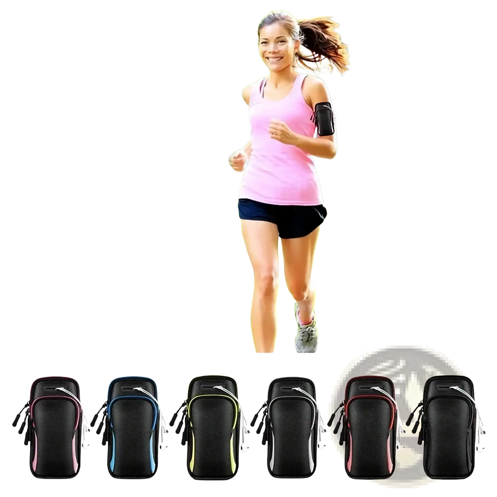 Black and pink waterproof running phone armband with zipper closure and adjustable strap for iphone use