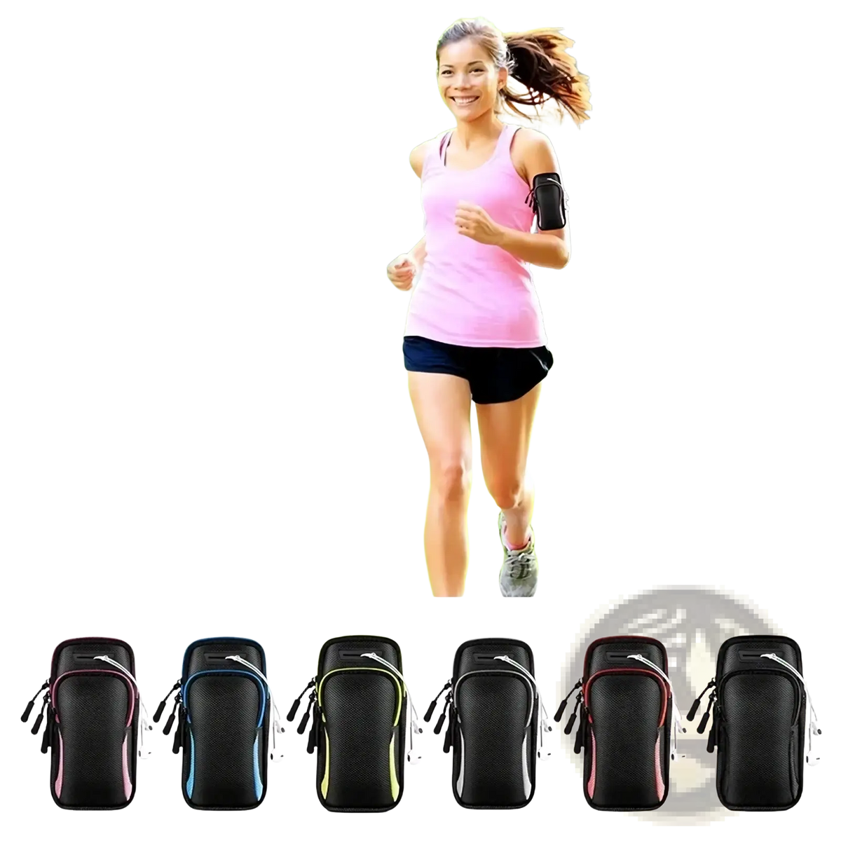 Black and pink waterproof running phone armband with zipper closure and adjustable strap for iphone use