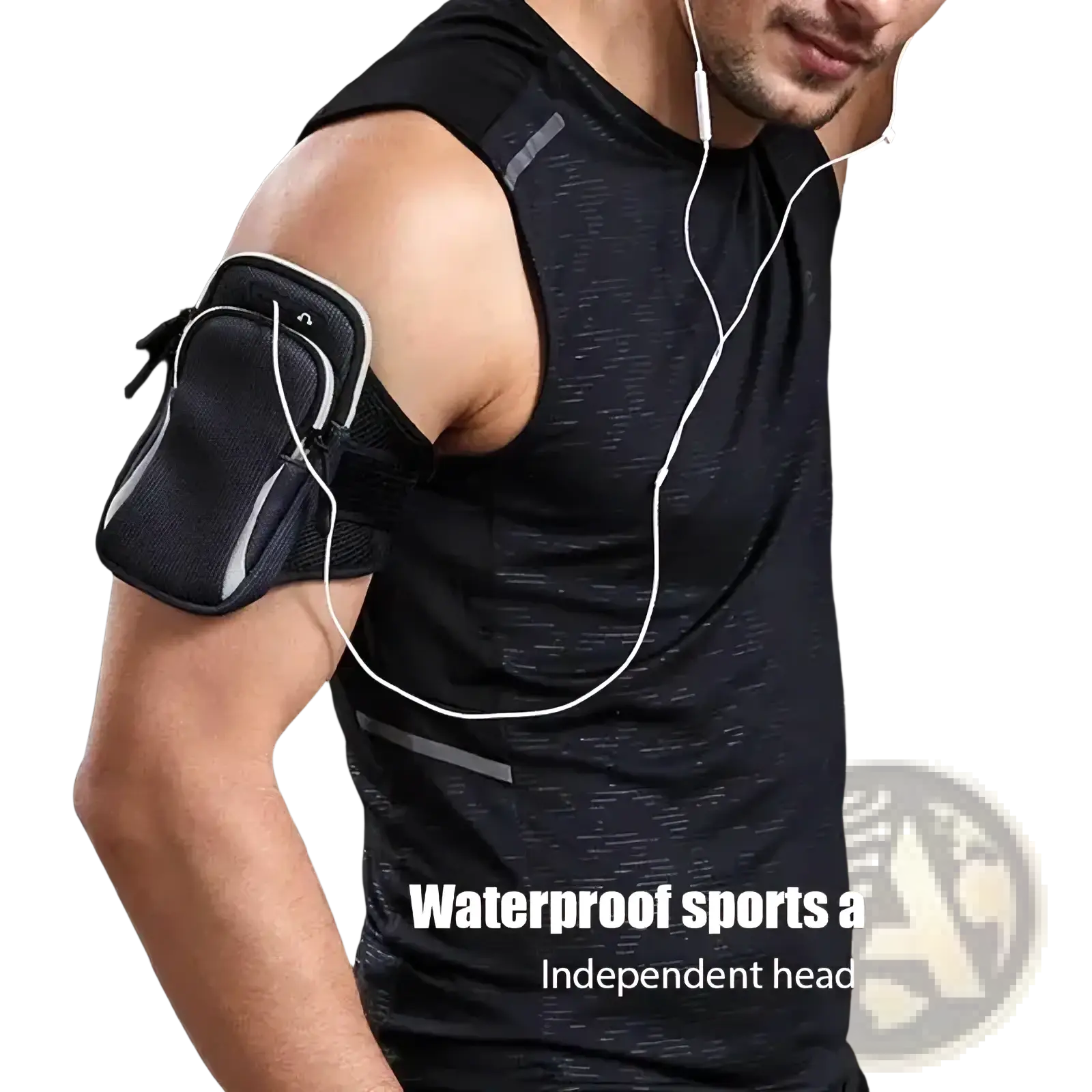 Waterproof running phone armband for iPhone in black with silver trim and a zippered pocket for secure storage