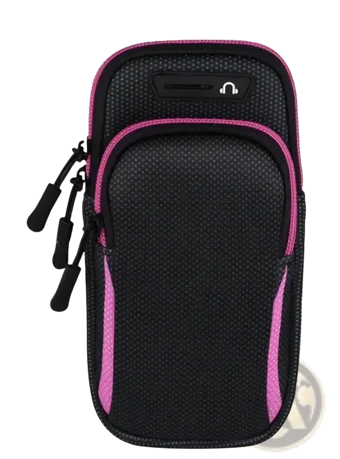 Black and pink mesh waterproof running phone armband with zipper closure and headphone slot for Iphone use