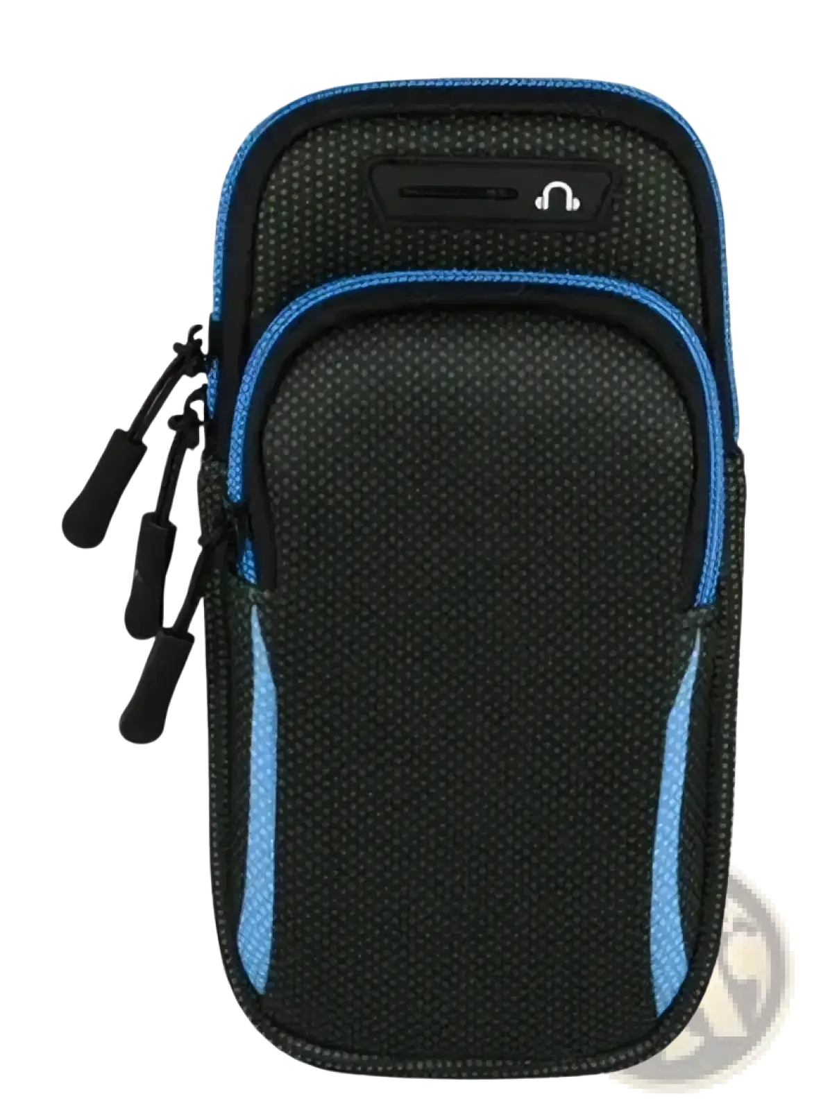 Black and blue mesh waterproof running phone armband with zipper closure for sports mobile holding