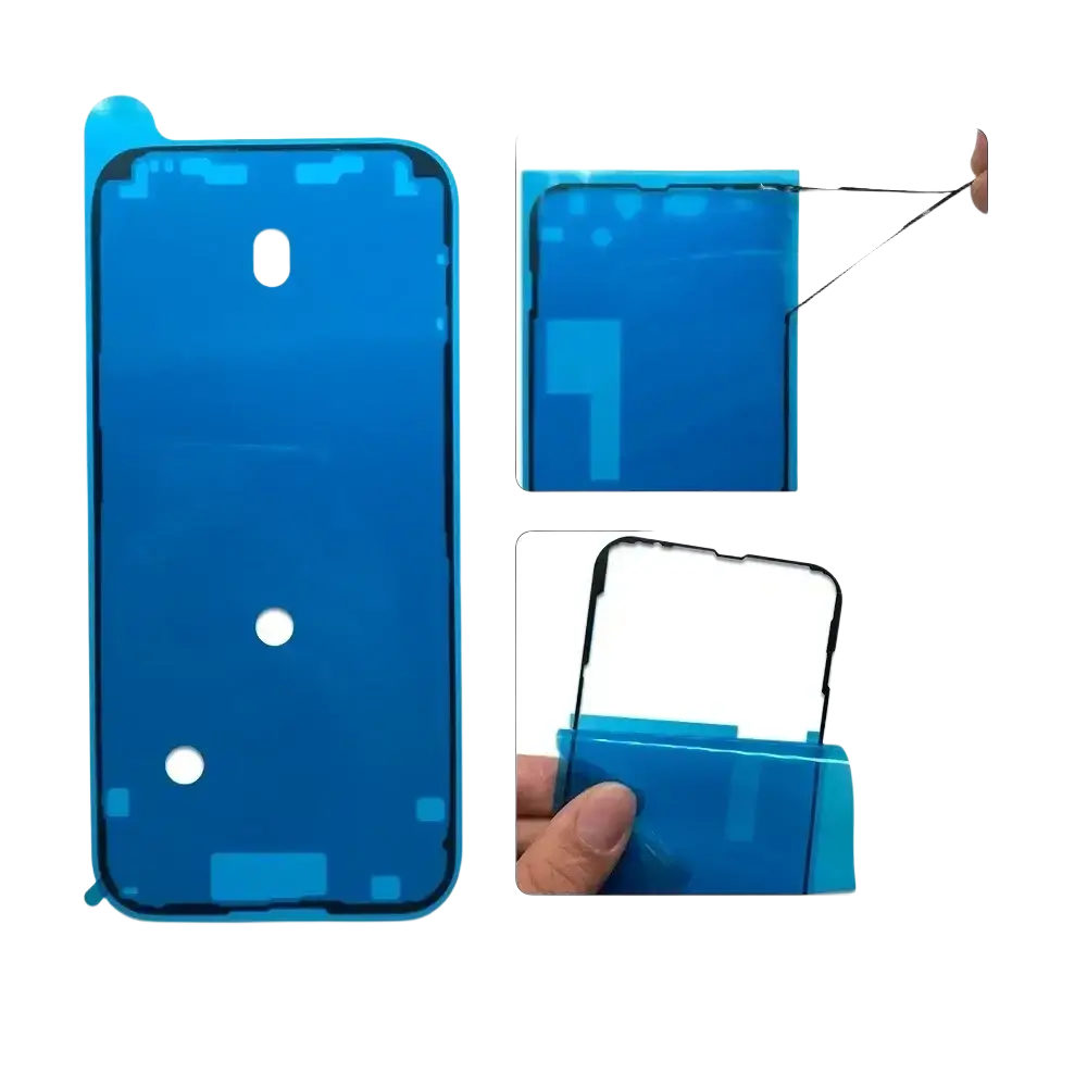 Blue adhesive-backed tempered glass screen protector with waterproof seal sticker for iPhone 16 15 14 Pro Max