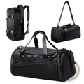 Black nylon waterproof sports gym duffel bag with multiple zippers and adjustable straps for easy carrying