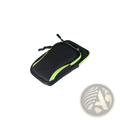 Waterproof sports phone armband bag in black mesh with neon green zipper and trim for active use