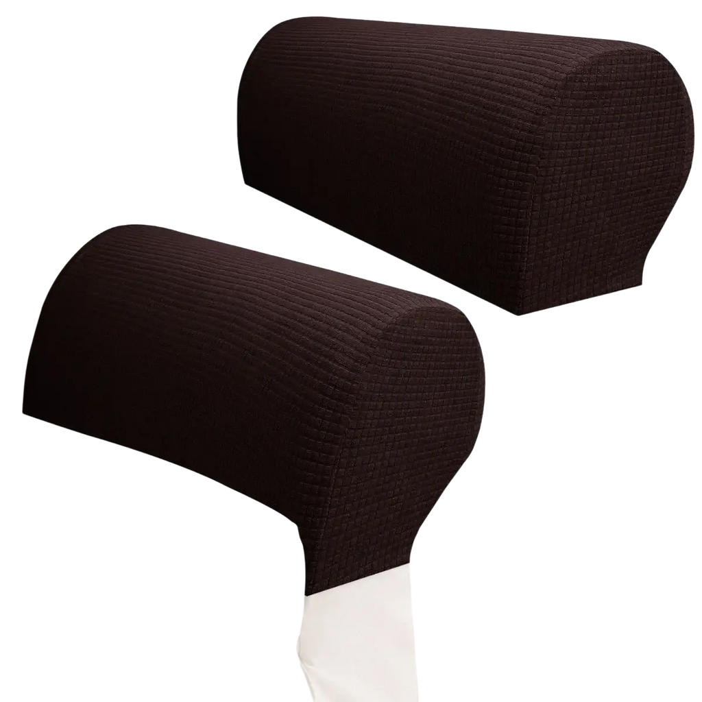 Dark brown ribbed fabric armrest cover made of waterproof dark gray spandex for durable stretch protection