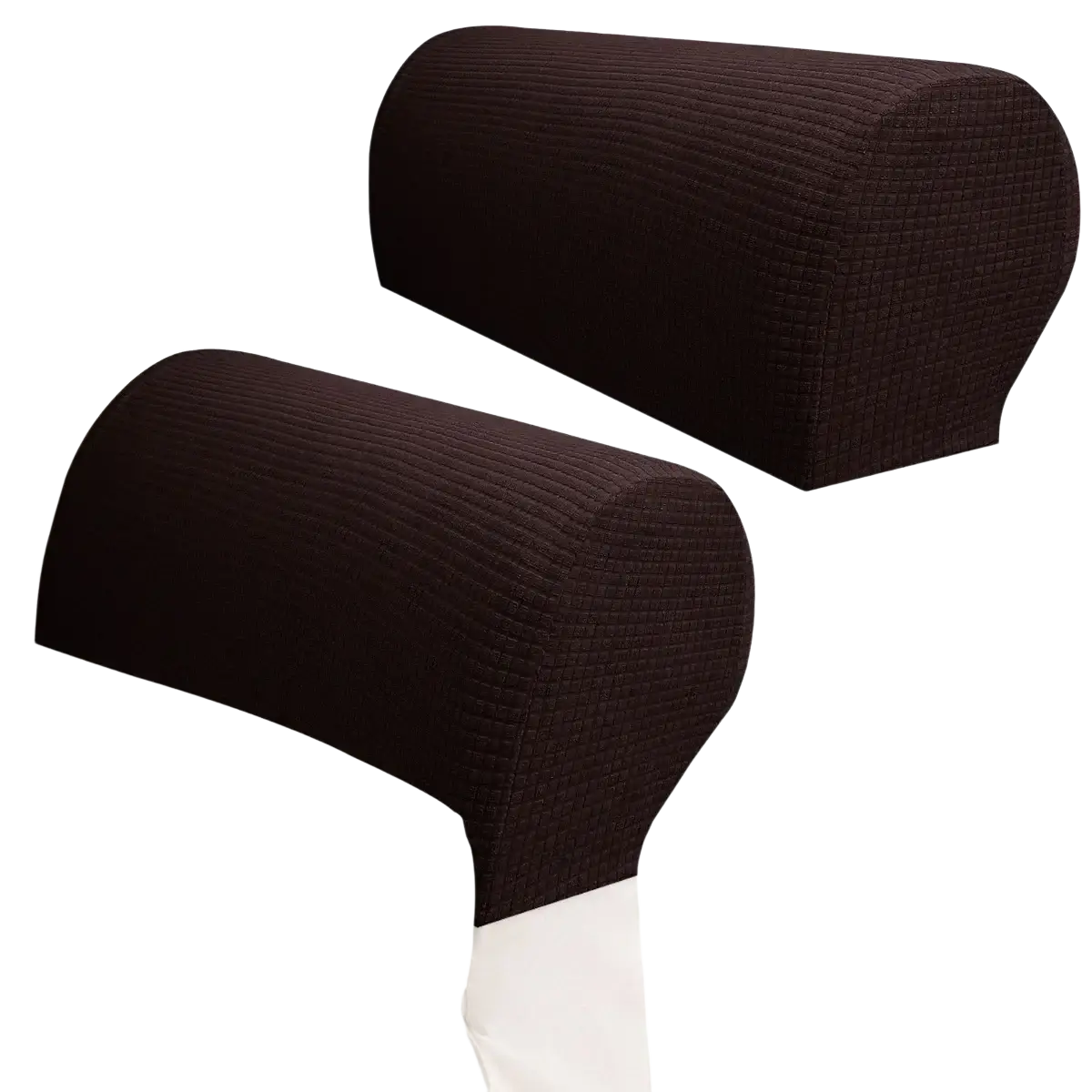 Dark brown ribbed fabric armrest cover made of waterproof dark gray spandex for durable stretch protection