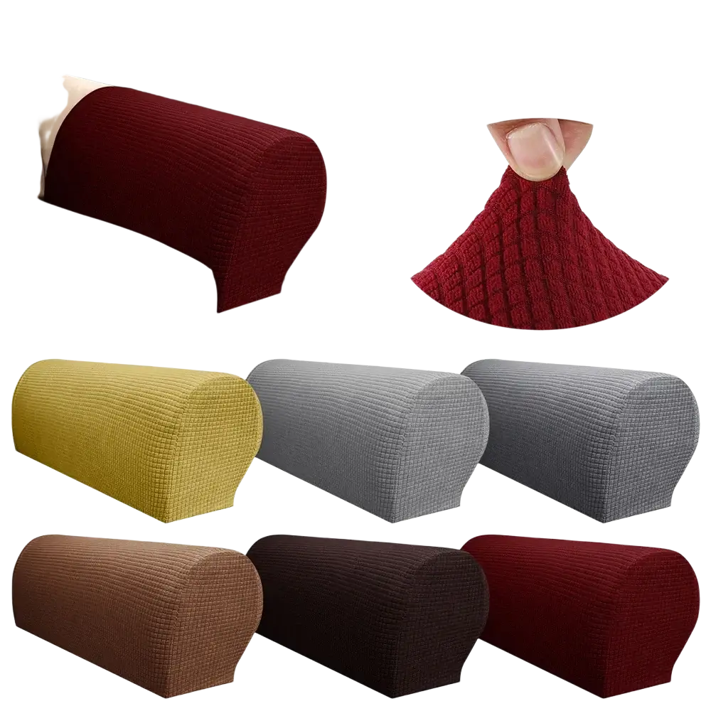 Red textured elastic armrest cover made of dark gray spandex for waterproof stretch protection on armrests