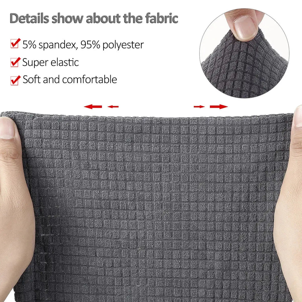 Dark gray spandex waterproof stretch armrest cover made of waffle-textured fabric with 5 spandex for elasticity