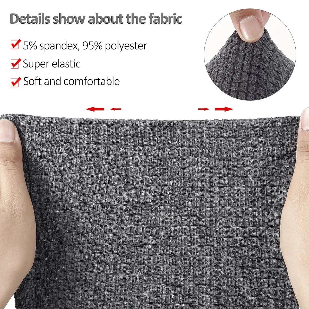 Dark gray spandex waterproof stretch armrest cover made of waffle-textured fabric with 5 spandex for elasticity