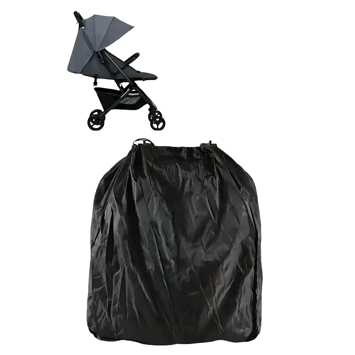 Black waterproof stroller travel bag backpack with drawstring closure designed for secure outdoor protection