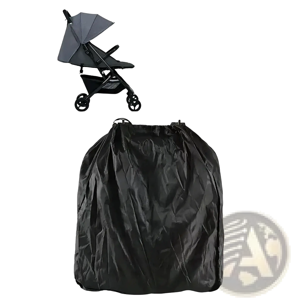 Black waterproof stroller travel bag backpack with drawstring closure designed for secure outdoor protection
