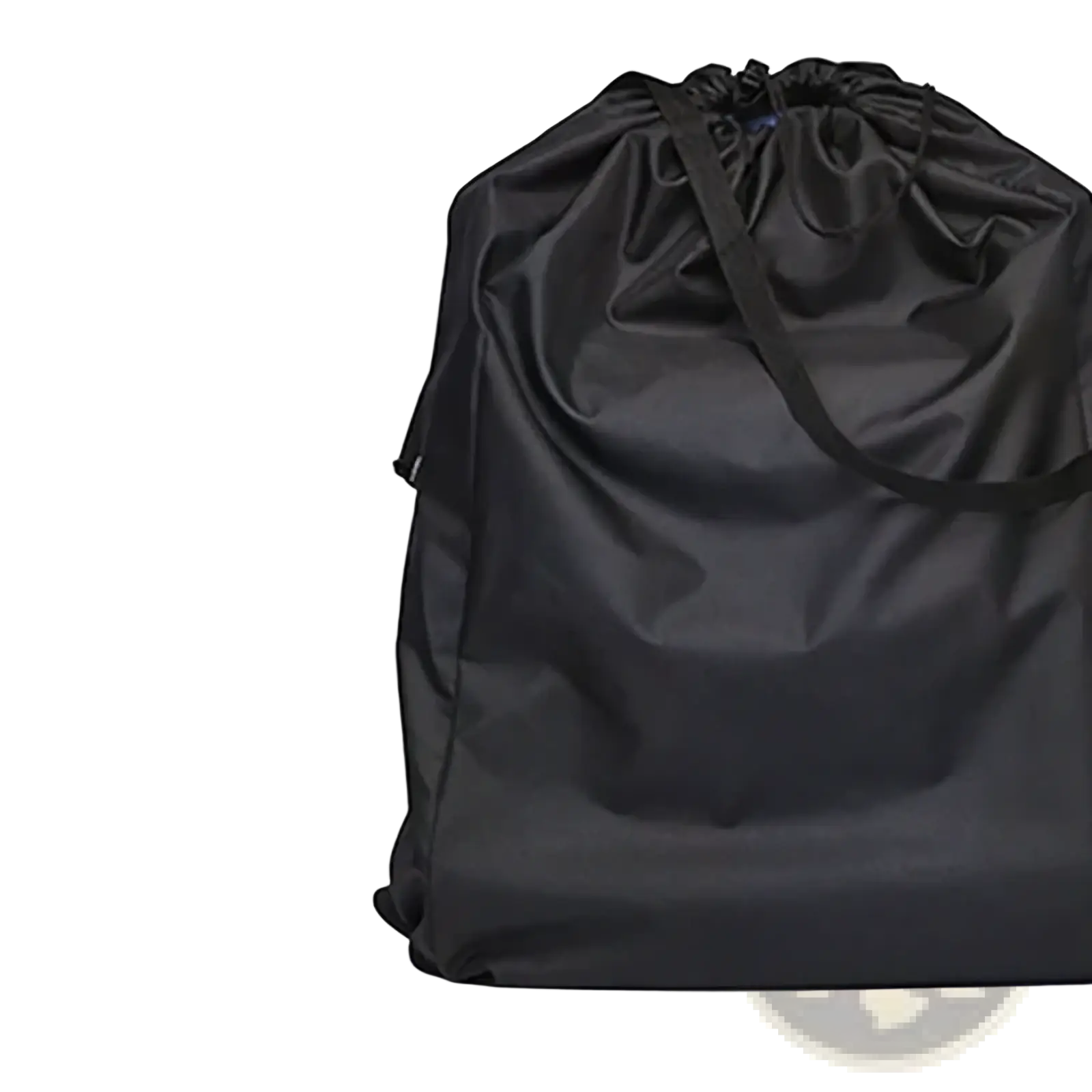 Black waterproof stroller travel bag backpack with drawstring designed for compact foldable baby carriage back view