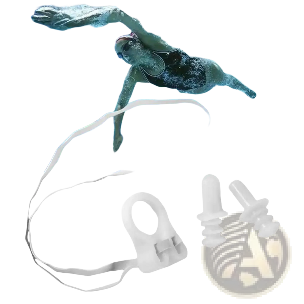 White silicone swim nose clip and strap set from waterproof swim earplugs and nose clip set for water protection