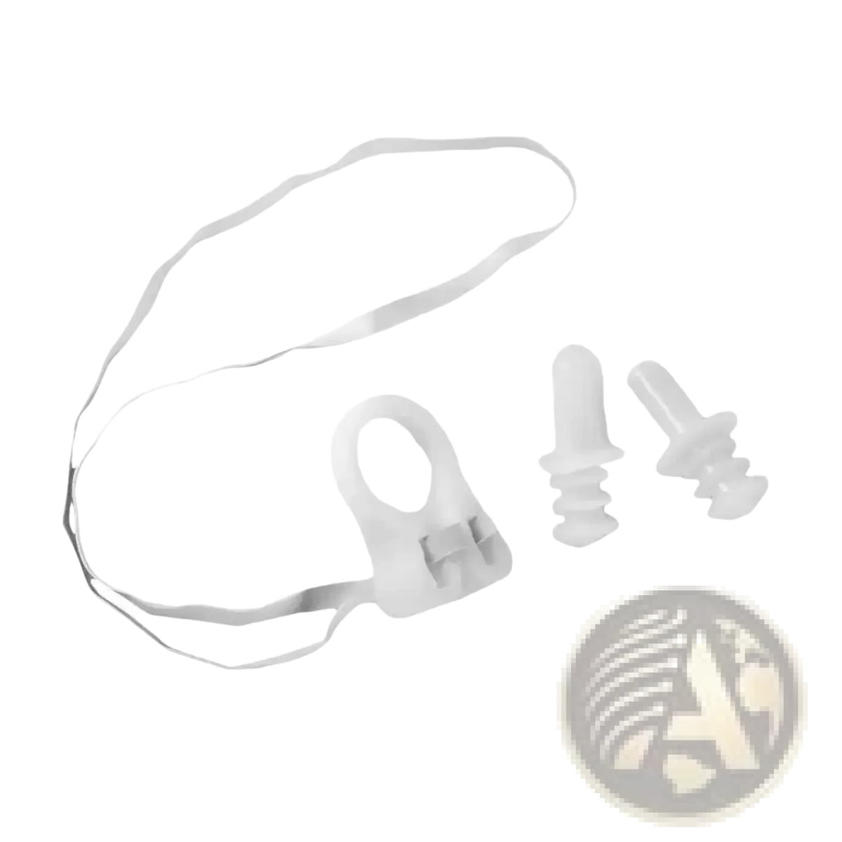 White silicone waterproof swim nose plug set with matching strap for secure attachment and swim ear protection