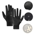 Black waterproof thermal touchscreen gloves with non-slip silicone fingertips and soft velvet lining for warmth