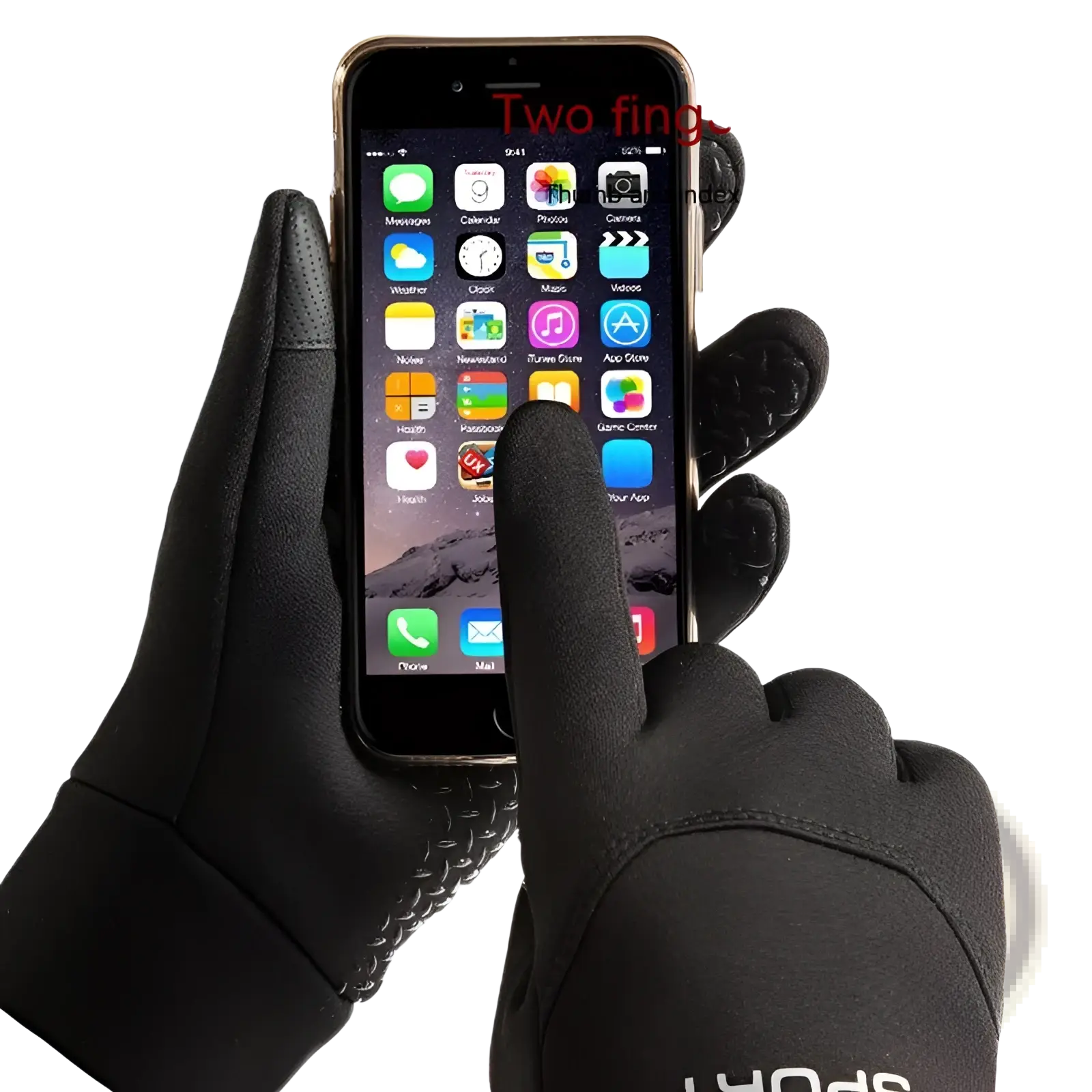Black waterproof thermal touchscreen gloves with textured fingertips and reinforced knuckle areas shown from the back side