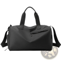 Black nylon waterproof travel duffel bag with reinforced handles adjustable shoulder strap and shoe compartment