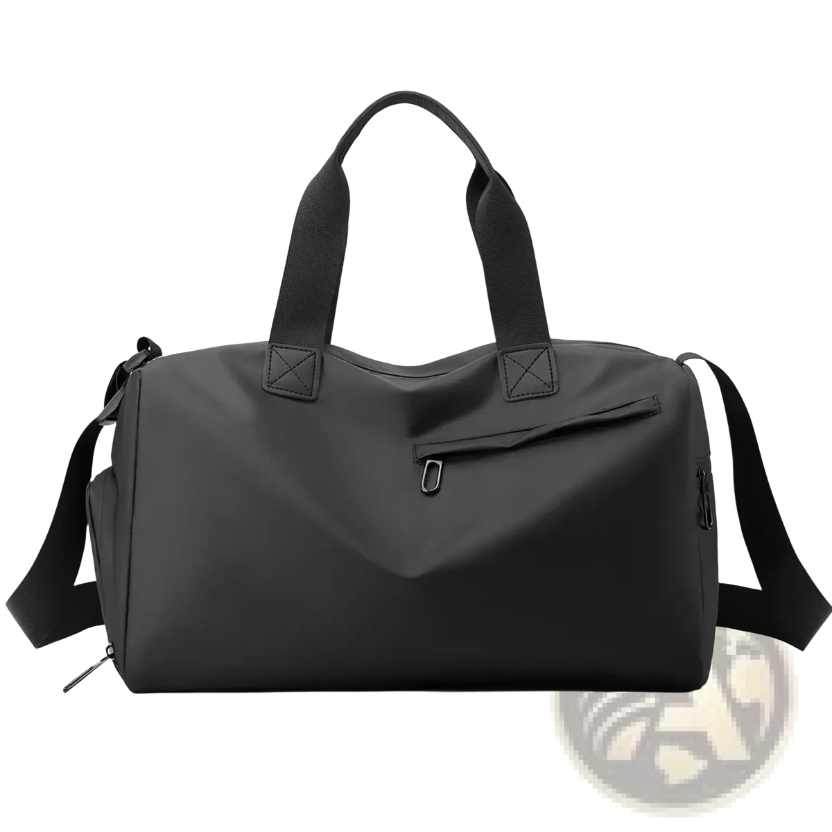 Black nylon waterproof travel duffel bag with reinforced handles adjustable shoulder strap and shoe compartment