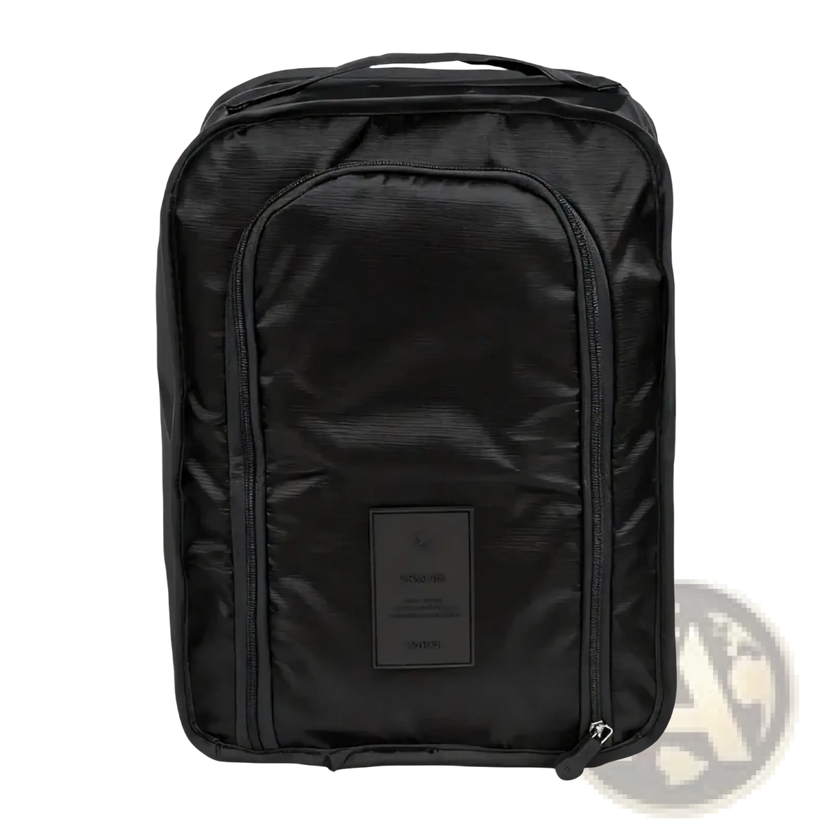 Black sleek rectangular waterproof travel shoe bag made of durable nylon with textured finish and reinforced zippers