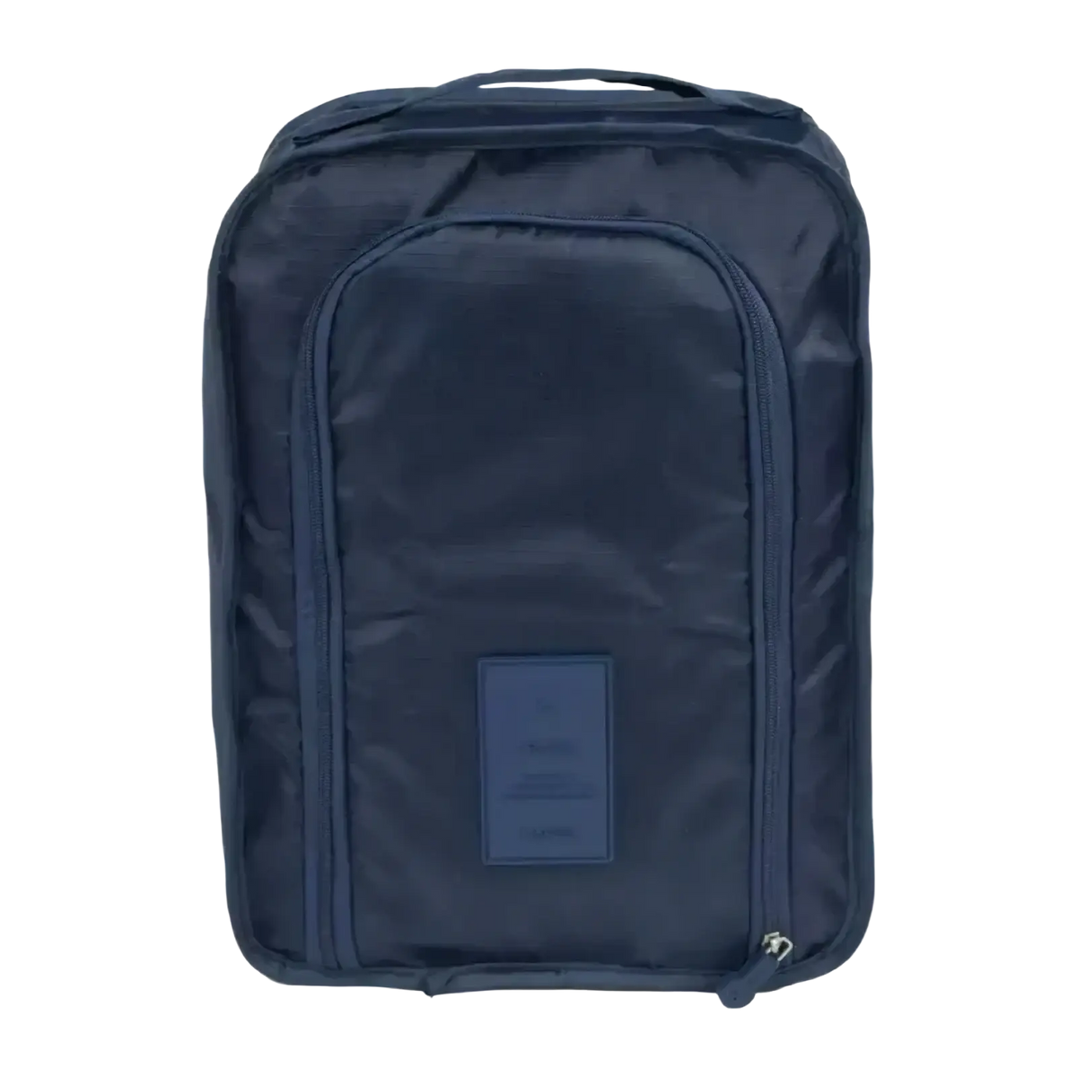 Dark blue durable nylon waterproof travel shoe bag with sleek rectangular design and front zipper compartment