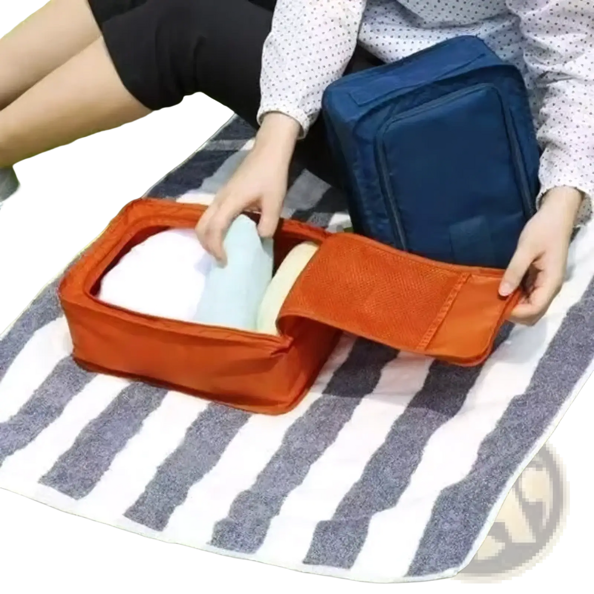 Orange waterproof travel shoe storage bag with mesh side panel made of durable fabric for portable organization