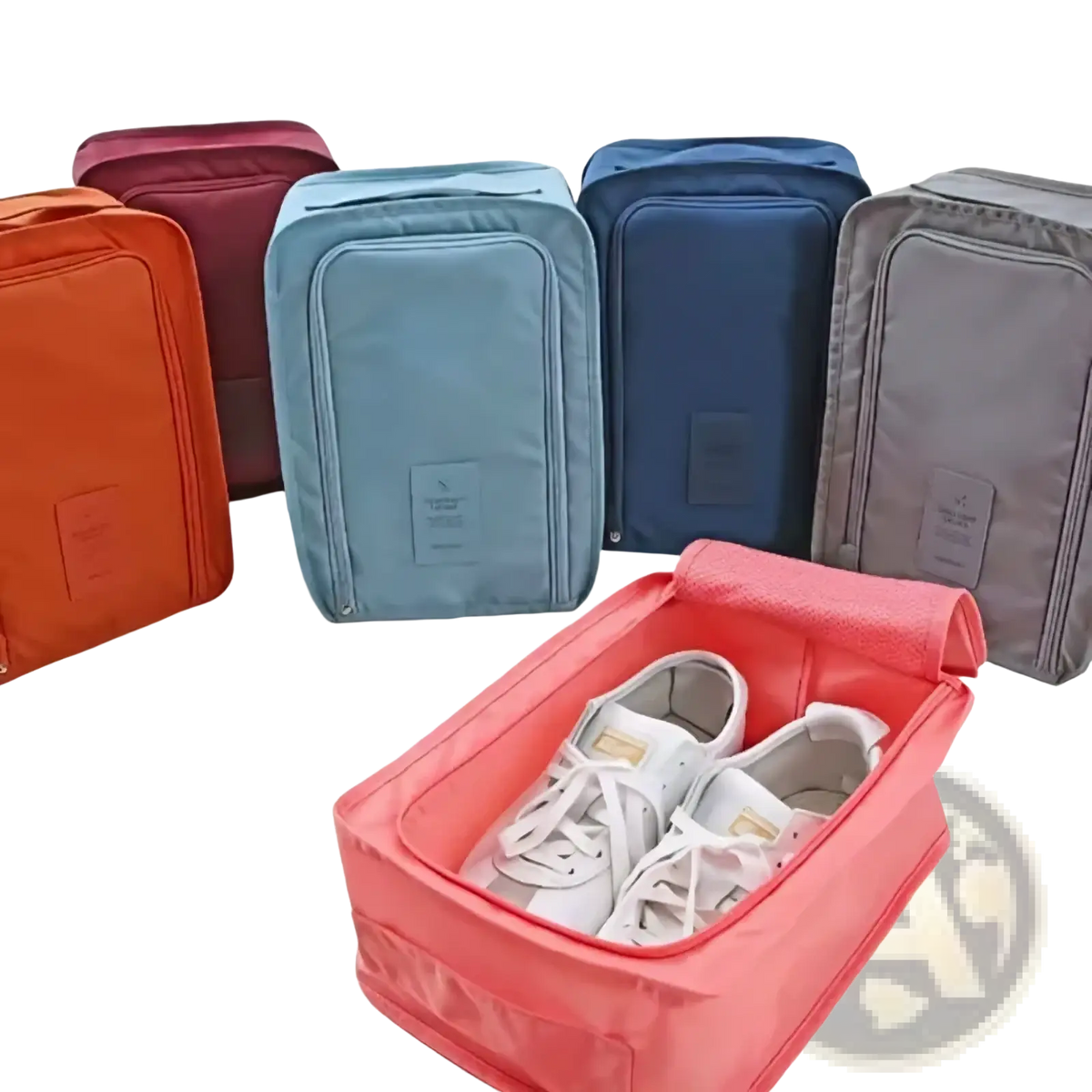 Pink waterproof travel shoe storage bag for women with zipper closure and soft fabric exterior portable organizer