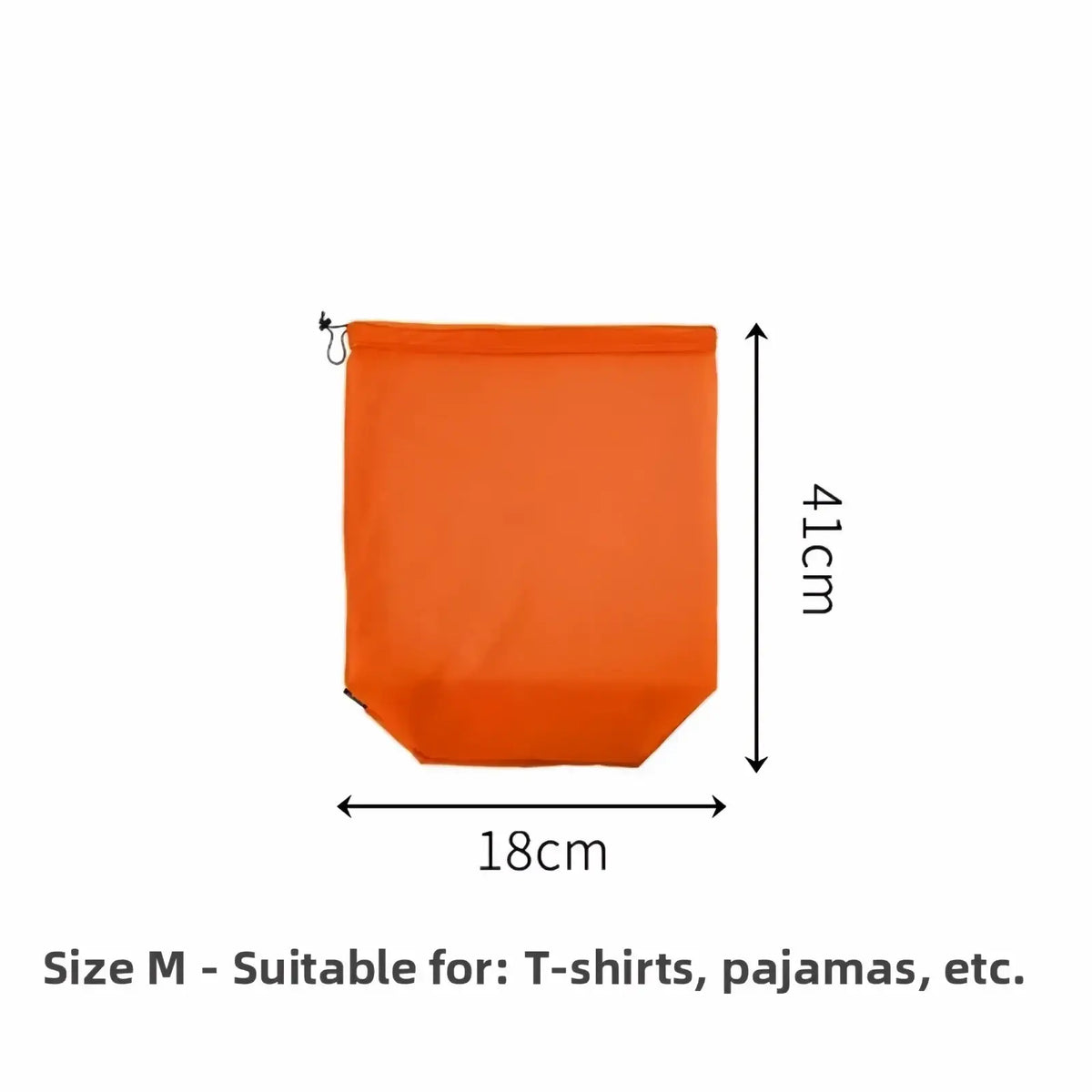Bright orange mesh drawstring waterproof travel toiletry bag 18cm wide 41cm tall lightweight organizer
