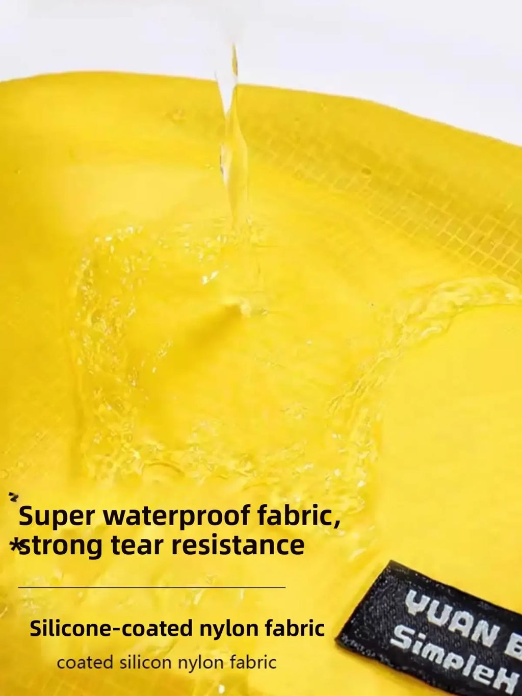 Bright yellow waterproof travel toiletry bag made of silicone-coated nylon fabric with a textured water-resistant finish
