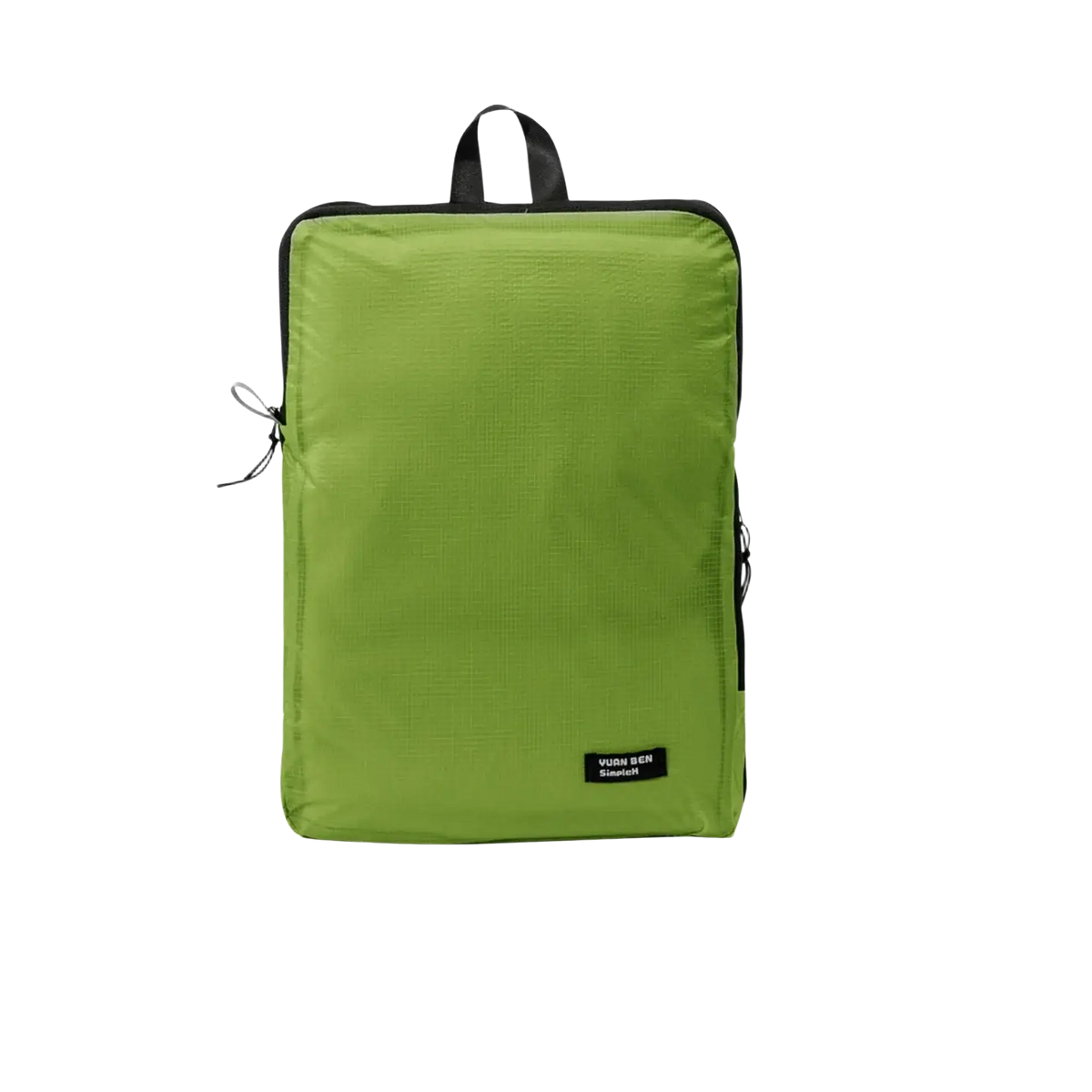 A compact lime green fabric waterproof travel toiletry bag with black trim and a small brand label on the front