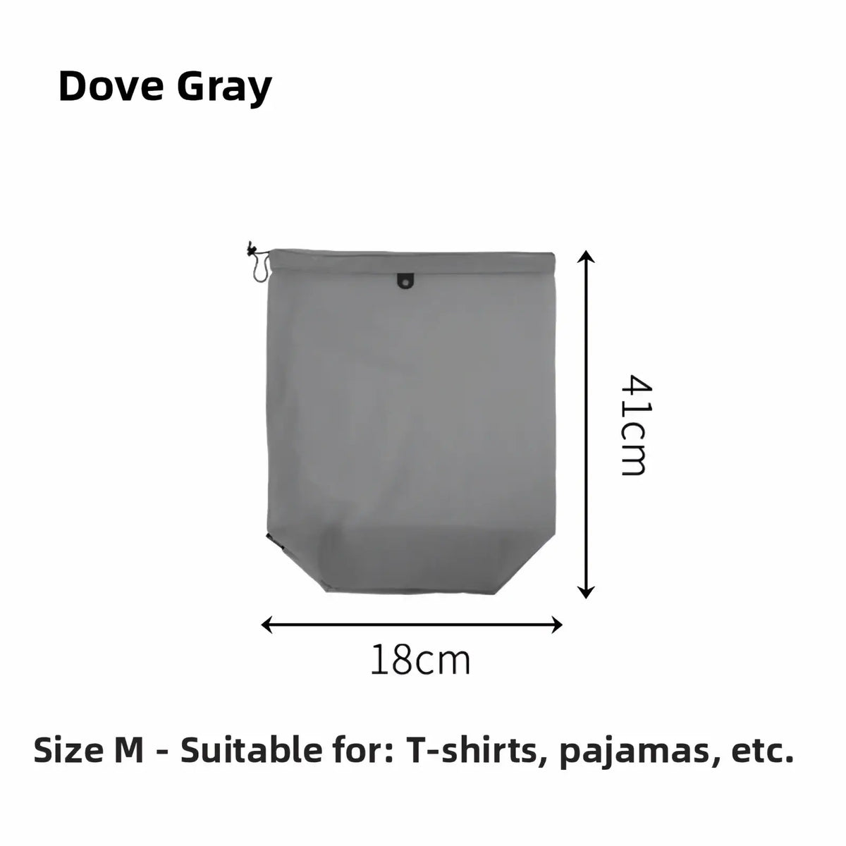 Dove gray waterproof travel toiletry bag made of lightweight material with drawstring closure 18cm by 41cm