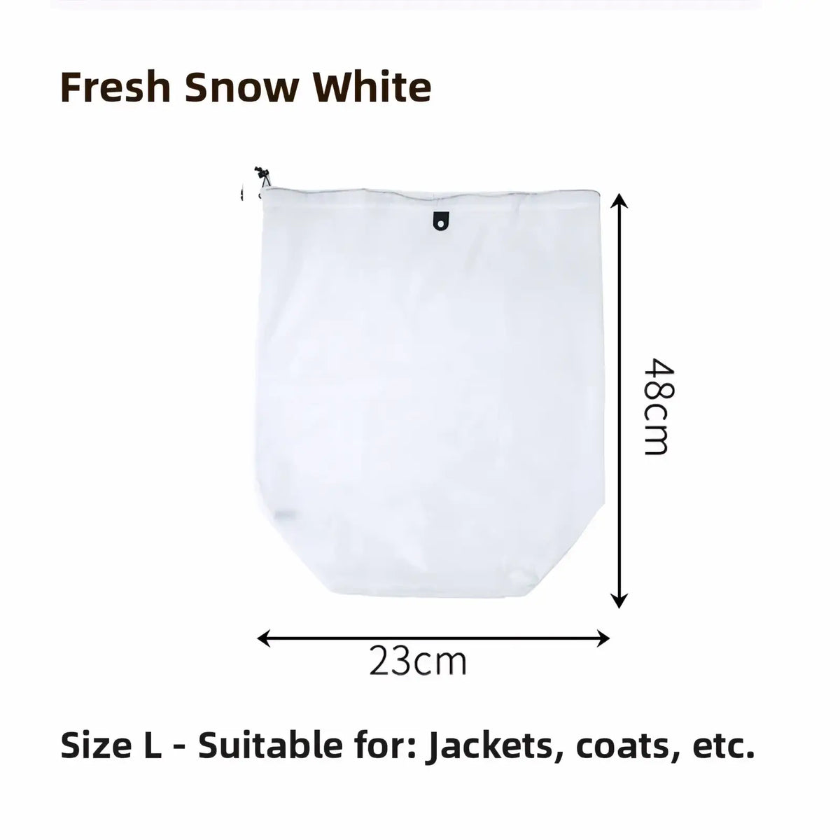 Fresh snow white lightweight mesh laundry bag with reinforced black zipper and grommet for waterproof travel toiletry use