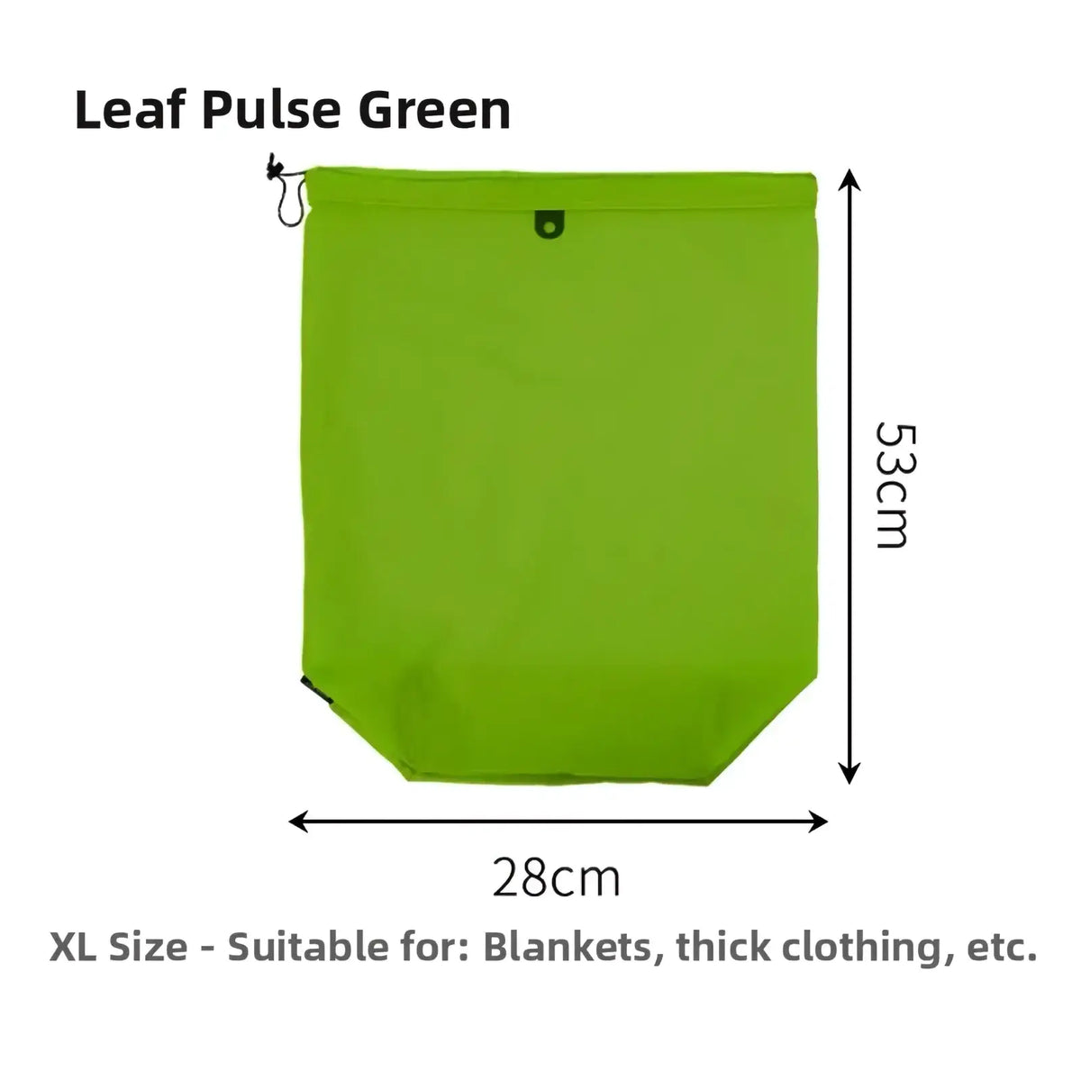 Leaf pulse green xl drawstring bag in lightweight fabric with vibrant lime color and black stitching for travel organization