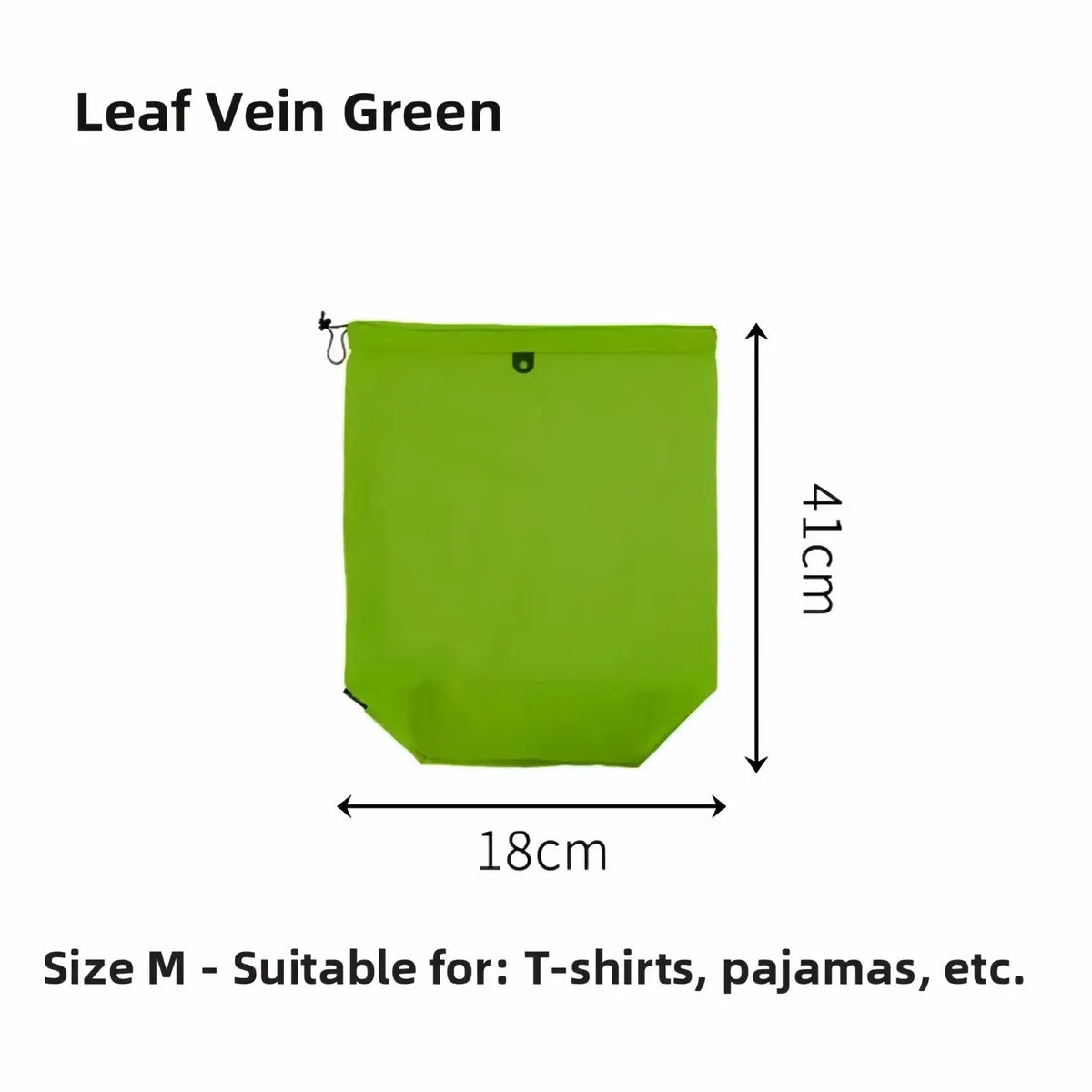Leaf vein green waterproof travel toiletry bag with drawstring closure 18cm wide and 41cm tall lightweight organizer