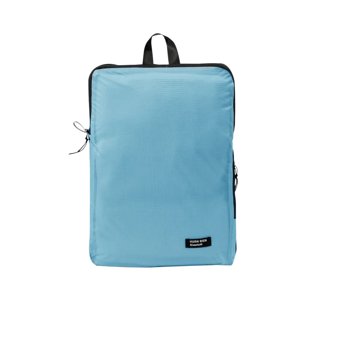 Light blue lightweight waterproof travel toiletry bag with black trim and handles for organized packing