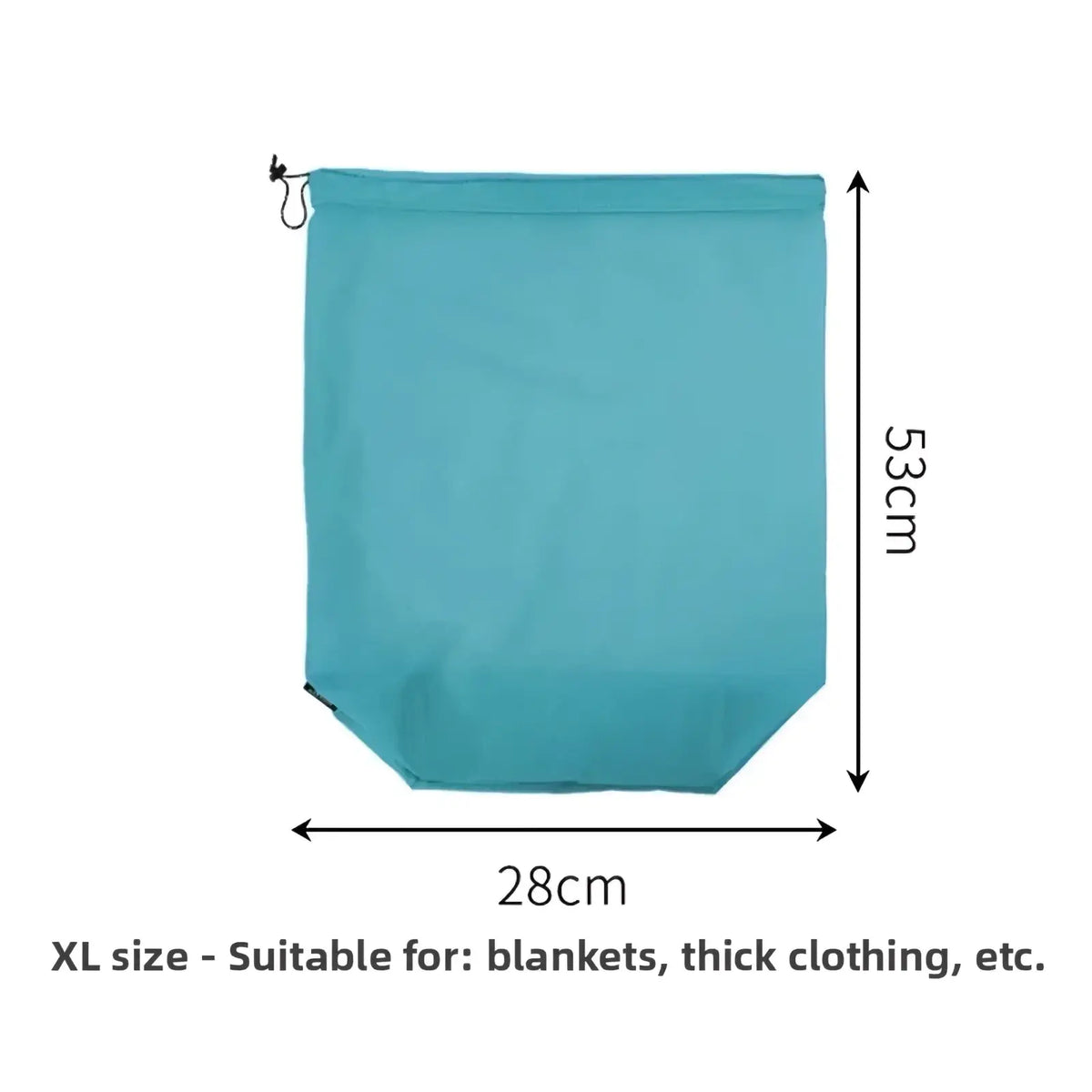 Waterproof travel toiletry bag in teal lightweight fabric xl drawstring storage bag for blankets or thick clothing
