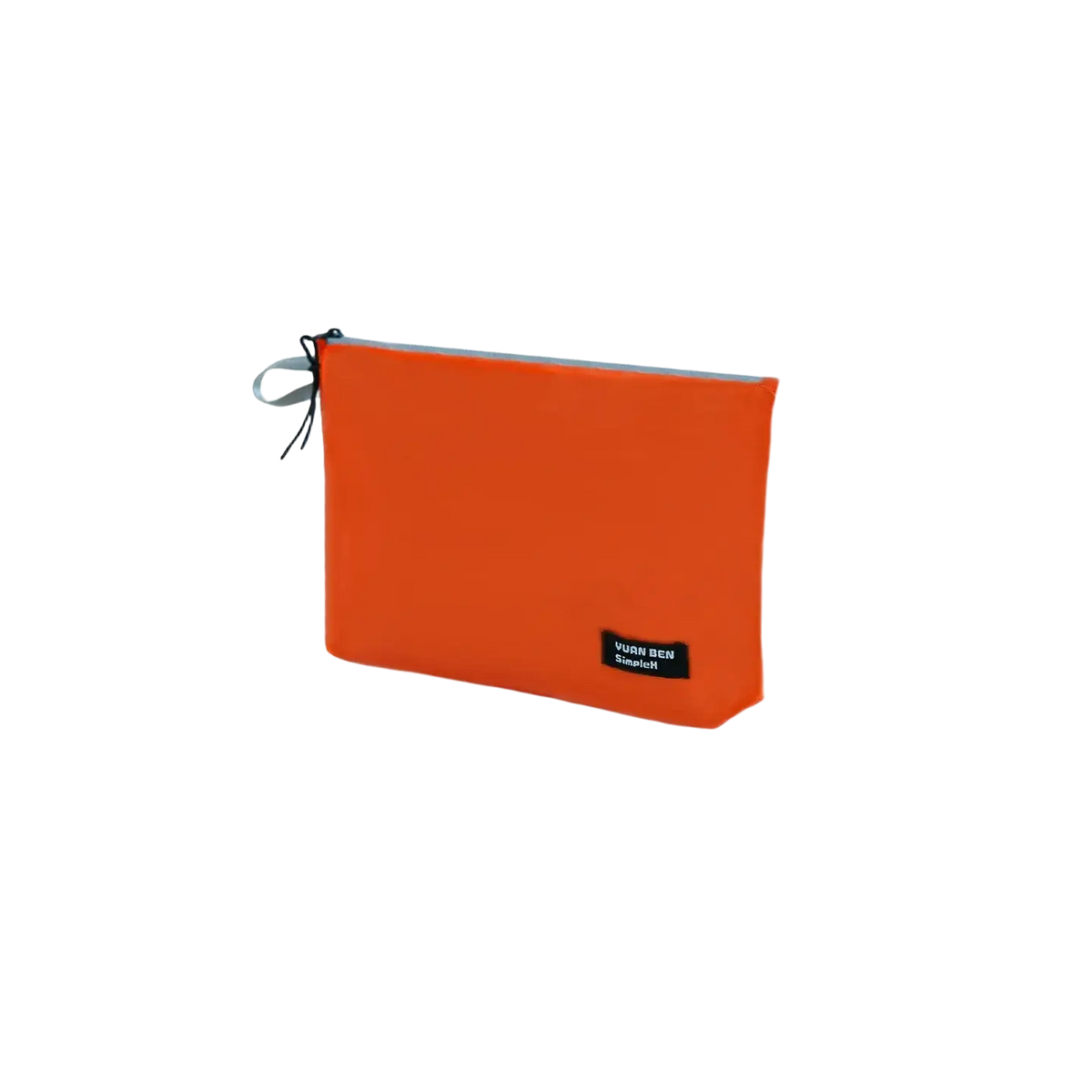Vibrant orange waterproof travel toiletry bag with black zipper pull lightweight organizer and branded label front