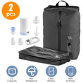 Black waterproof vacuum compression inflatable backpack with clear window and built-in air pump for travel use