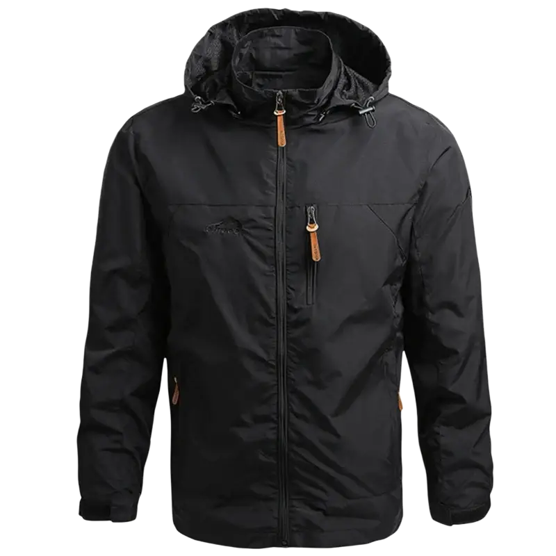 Black waterproof windbreaker jacket men naturehike with hood tan zipper pulls and subtle chest logo