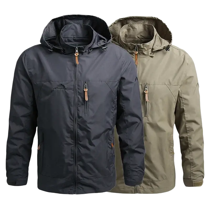 Dark gray and olive green waterproof windbreaker jackets men by naturehike with tan zipper pulls for outdoor use